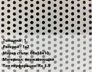 Лист перфорированный 1 1х2 Марка: 08х18н10 нержавеющий Rv 3-5